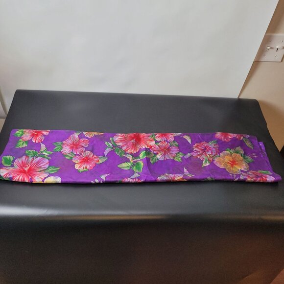 Echo Floral Hibiscus Purple Silk Scarf 34" X 34.75" - Picture 10 of 10